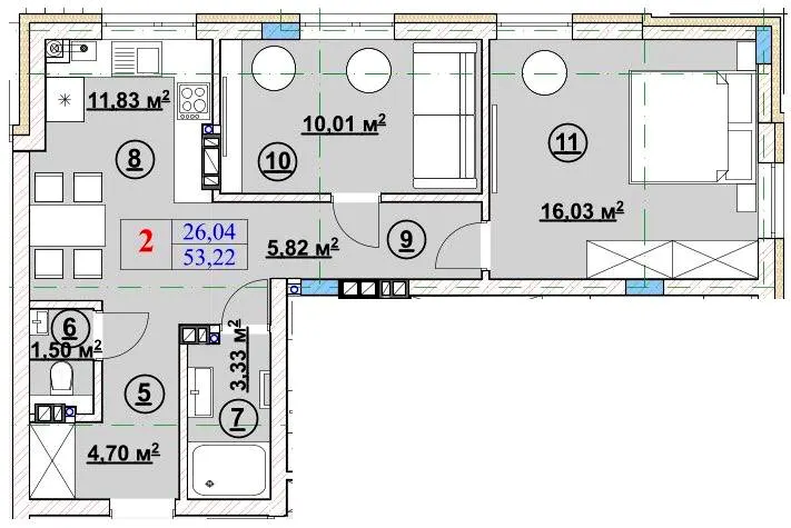 ЖК Ромашка — 53.2 м²