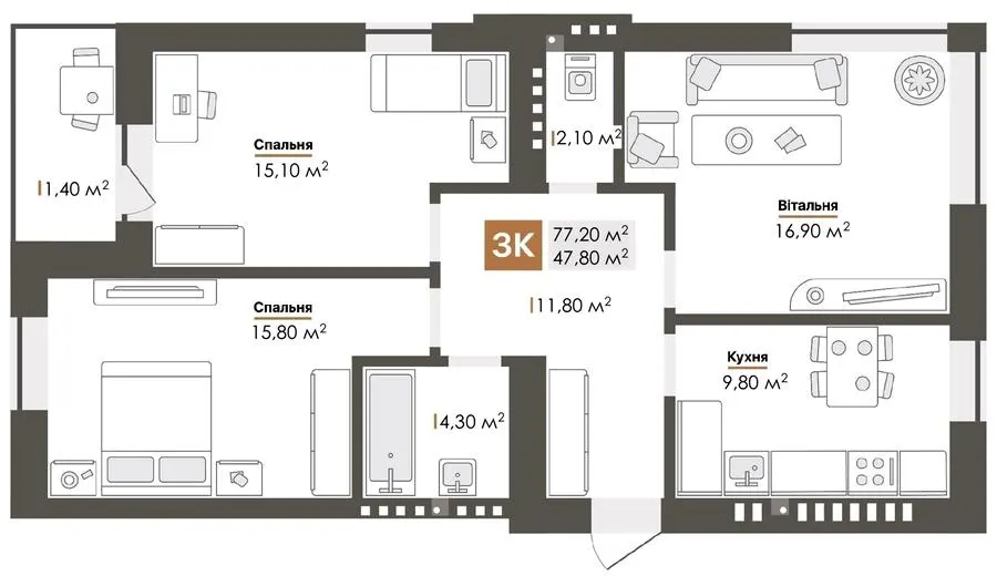 ЖК Park Residence — 76.7 м²