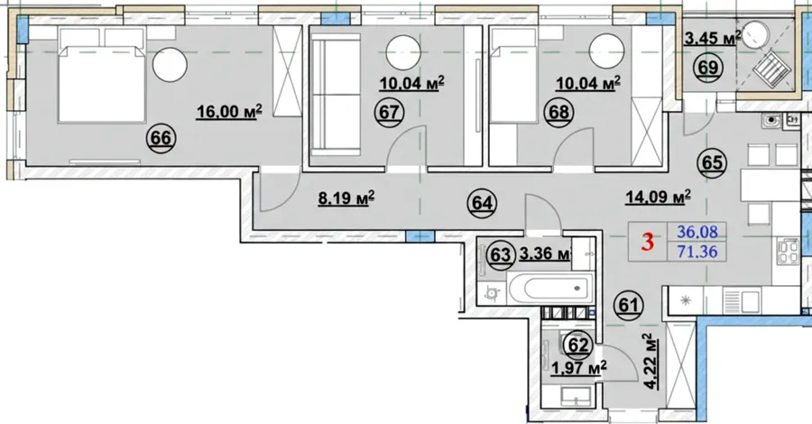 ЖК Ромашка — 71.4 м²