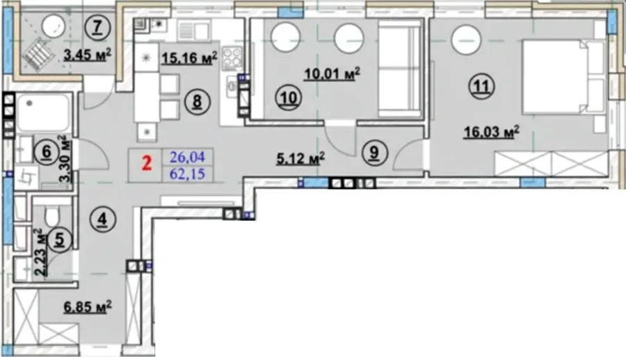 ЖК Ромашка — 62.2 м²
