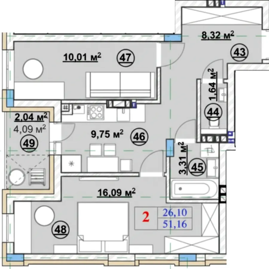 ЖК Ромашка — 51.2 м²