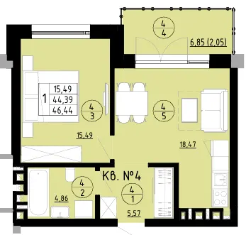 ЖК AURA — 46.4 м²