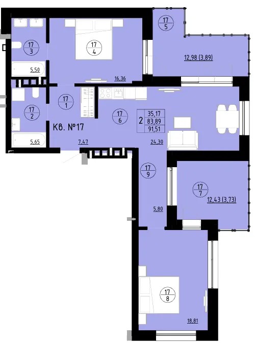 ЖК AURA — 91.5 м²