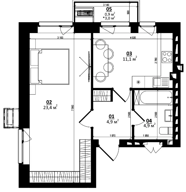 ЖК Білий Шоколад.Center — 45.2 м²