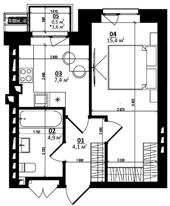 1-кімнатна квартира, 32 м², Білогородка — фото 1