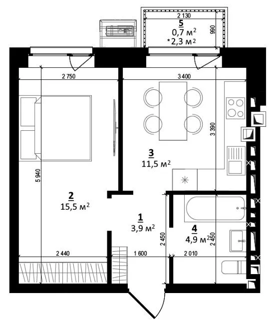 1-комнатная квартира, 37 м², Белогородка — фото 1