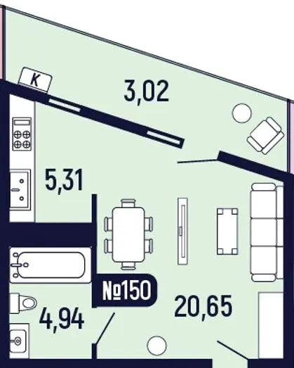 ЖК Towers Truskavets — 33.9 м²