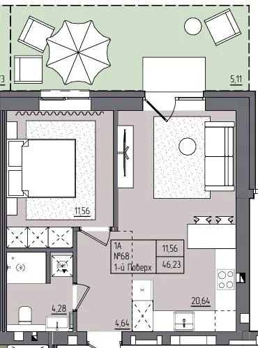 1-комнатная квартира, 46 м², вул. Перспективна, 21, Квасилов — фото 1