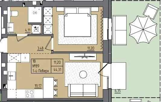 1-комнатная квартира, 44 м², вул. Перспективна, 21, Квасилов — фото 1