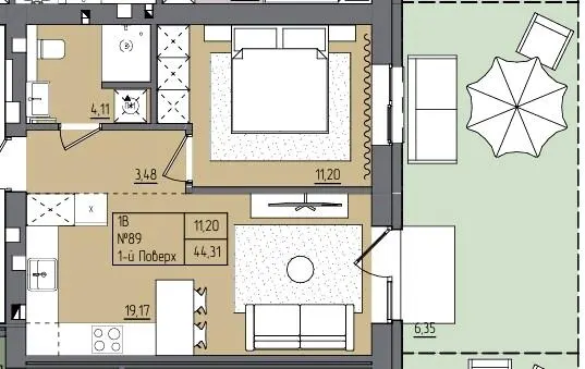 ЖК Субурбія Соло — 44.3 м²