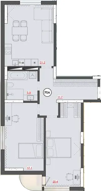 ЖК Comfort House — 77.4 м²