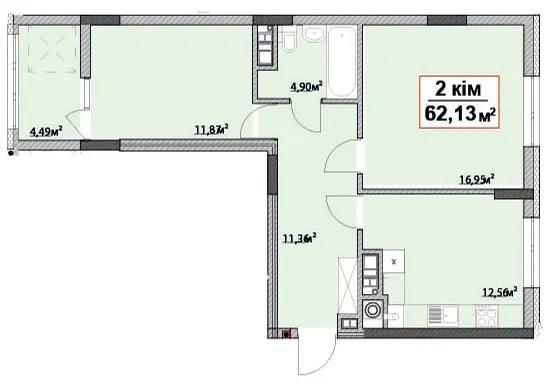 Житловий квартал КАСКАД-ЯРКО — 62.1 м²