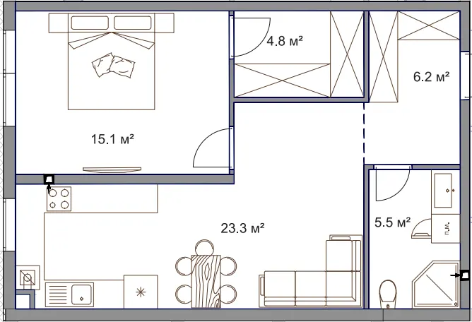 ЖК Fine Flats Sofia — 54.9 м²