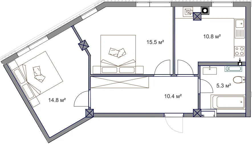 ЖК Fine Flats Sofia — 56.8 м²