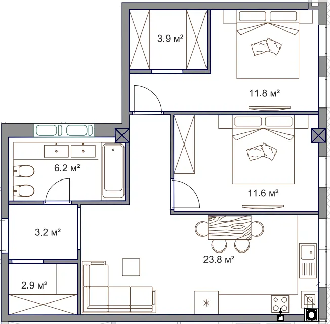ЖК Fine Flats Sofia — 63.4 м²