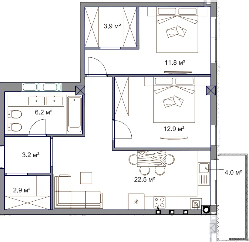 ЖК Fine Flats Sofia — 63.4 м²