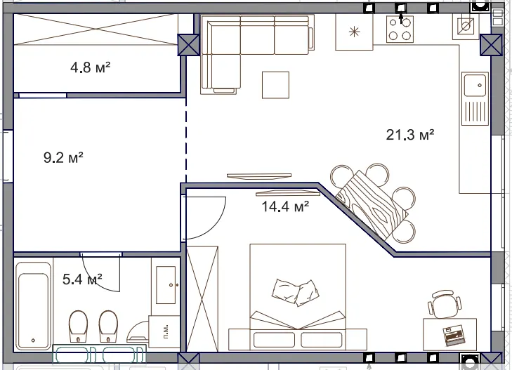 ЖК Fine Flats Sofia — 55.1 м²