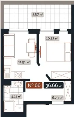 ЖК Skogur City — 36.7 м²
