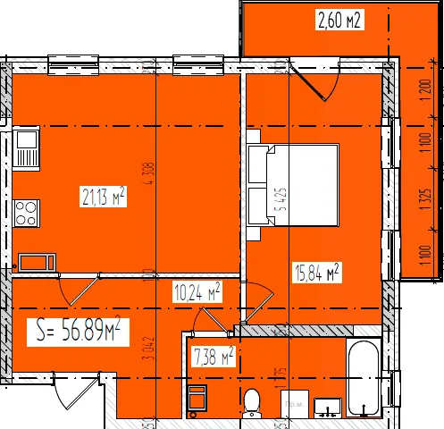ЖК КОРОНА — 56.9 м²