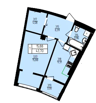ЖК Північна фортеця — 43.7 м²