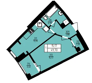 ЖК Північна фортеця — 49.7 м²