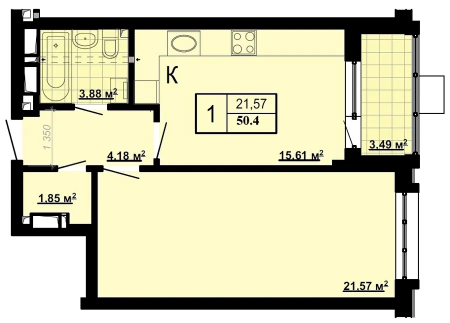 ЖК Паркове місто — 50.4 м²