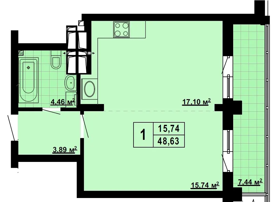 ЖК Паркове місто — 48.6 м²