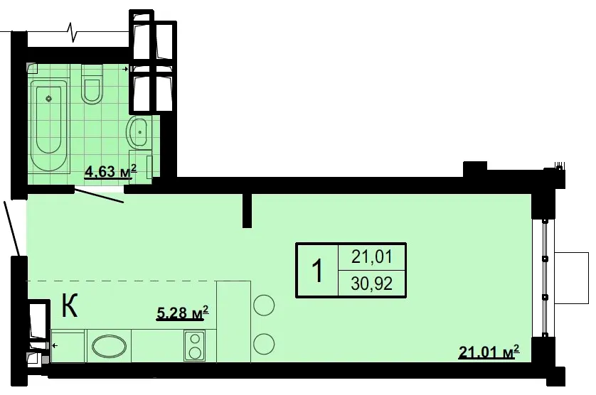 ЖК Паркове місто — 30.9 м²