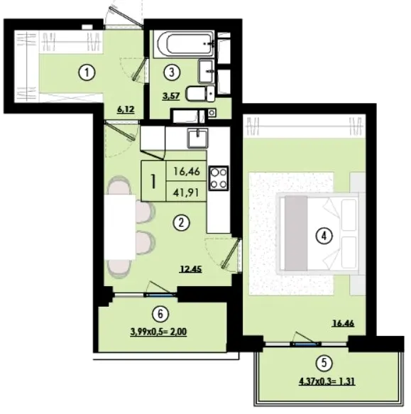 ЖК Паркове місто — 41.9 м²