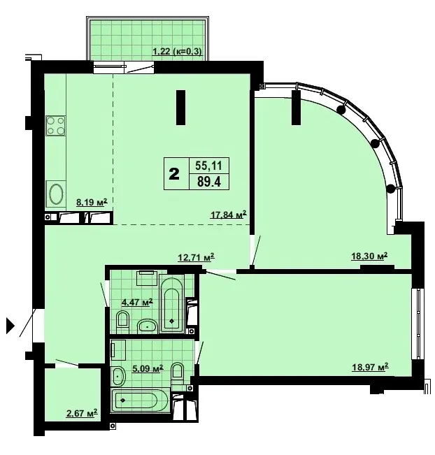 ЖК Паркове місто — 89.4 м²