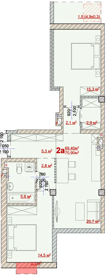 ЖК Center Kolomea — 70.9 м²