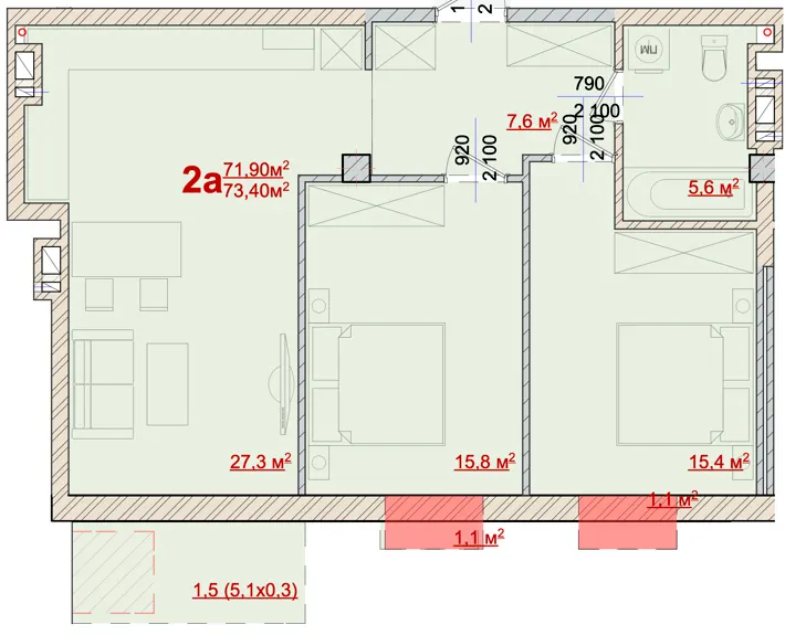 ЖК Center Kolomea — 73.4 м²