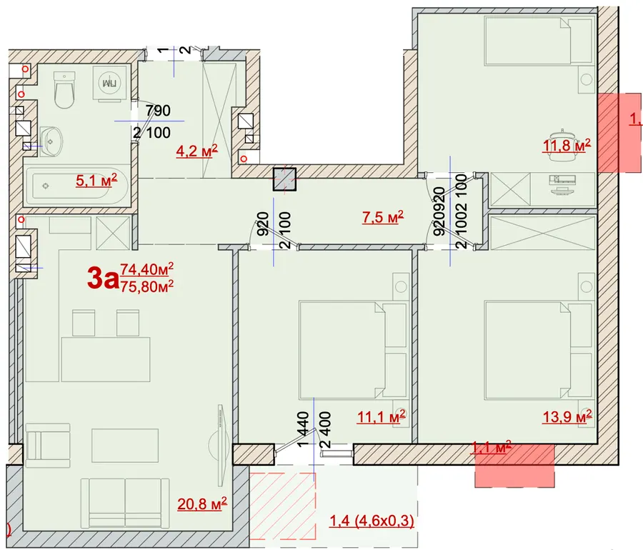 ЖК Center Kolomea — 75.8 м²