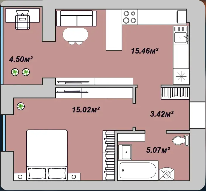 ЖК Двори Ярослава — 43.5 м²