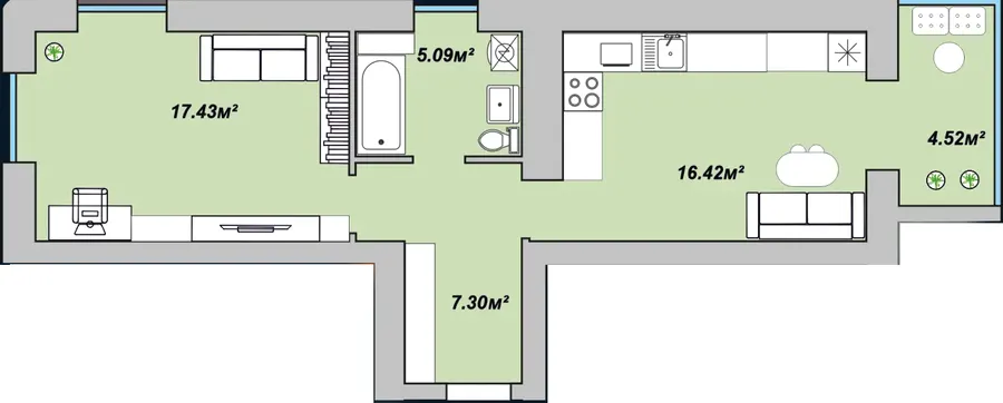 ЖК Двори Ярослава — 51 м²