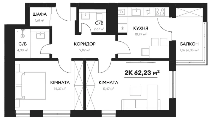 вул. Скоропадського, 10а — 62.2 м²