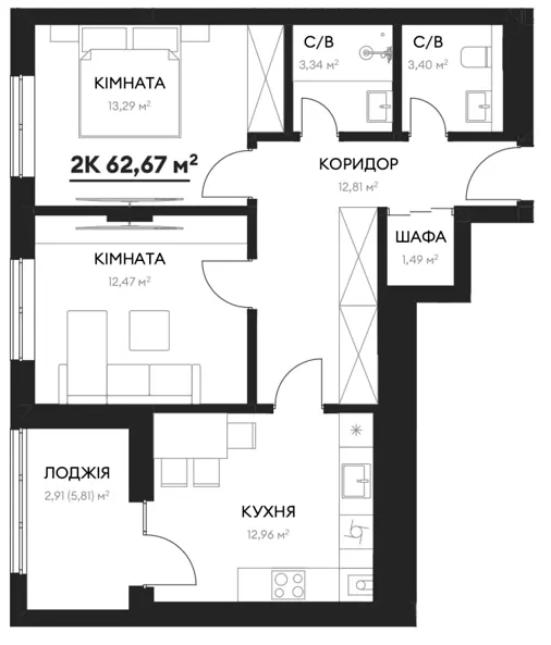 вул. Скоропадського, 10а — 62.7 м²