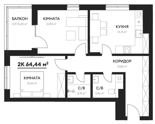 вул. Скоропадського, 10а — 64.4 м²