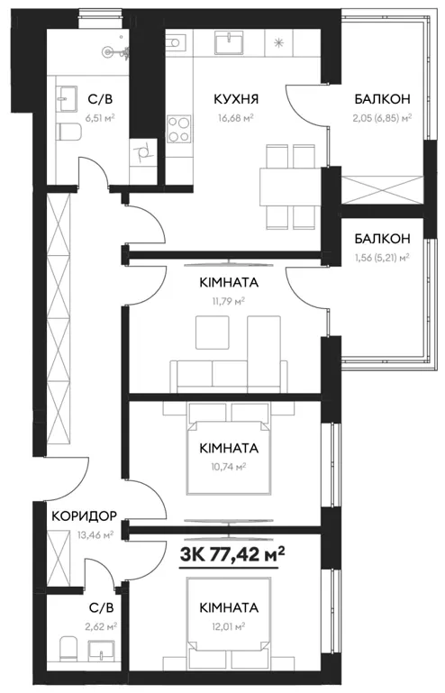 вул. Скоропадського, 10а — 77.4 м²