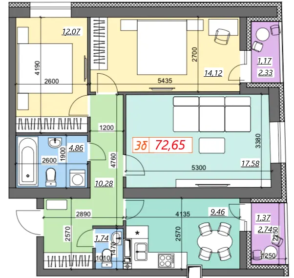 ЖК Nord-Wood — 72.7 м²