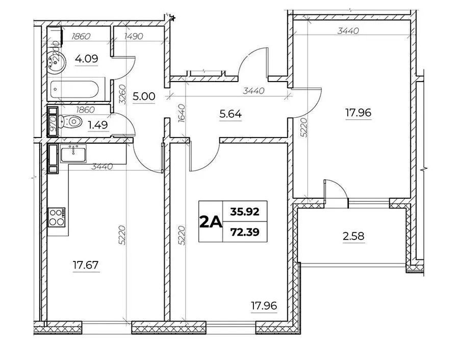 ЖК Київський — 72.4 м²