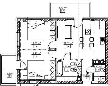 ЖК Residence Twenty-Two — 59.4 м²