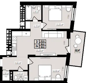 ЖК PRAUD Rise — 58.8 м²