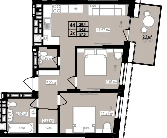 ЖК PRAUD Rise — 57 м²