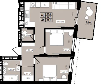 ЖК PRAUD Rise — 57.2 м²