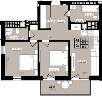 ЖК PRAUD Rise — 59.3 м²