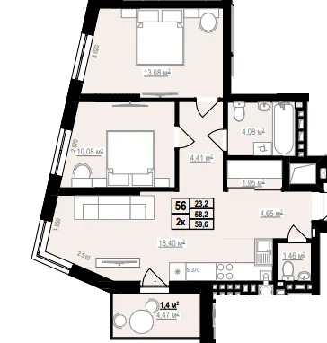 ЖК PRAUD Rise — 59.6 м²