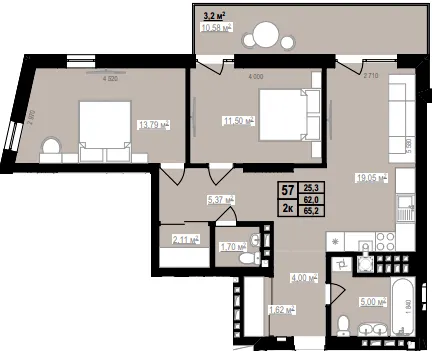 ЖК PRAUD Rise — 65.2 м²