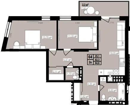 ЖК PRAUD Rise — 64.6 м²