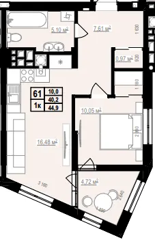 ЖК PRAUD Rise — 44.9 м²